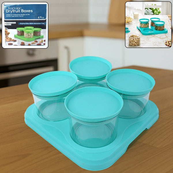 Airtight Container Jar 4 Pc Set With Stylish Tray for Kitchen Unbreakable Jar Set for Multipurpose Storage ( Mukhwas Dani )