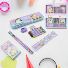 Stationery Kit for Kids - Metal Pencil Box, Sharpener, Pencil & Eraser (12 Pc Set)